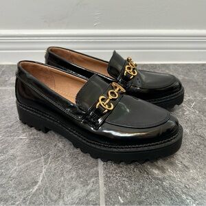 Sam Edelman Circus Black Patent Chunky Loafer Horse Bit Faux Leather Size 6